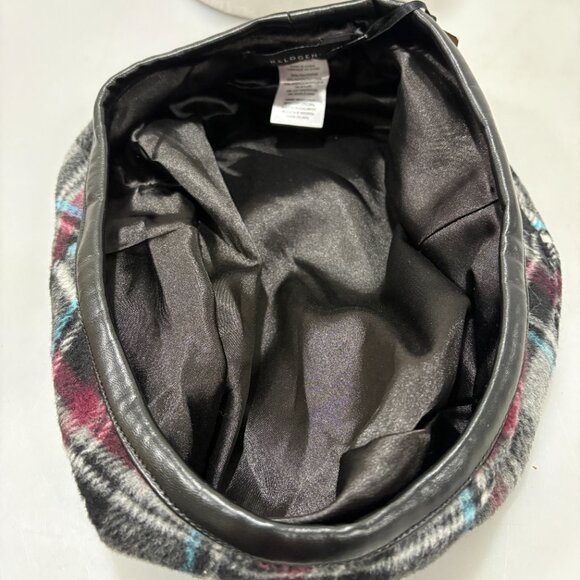Halogen Gray Burgundy Blue Lined Beret Hat One Size NEW - Picture 5 of 6